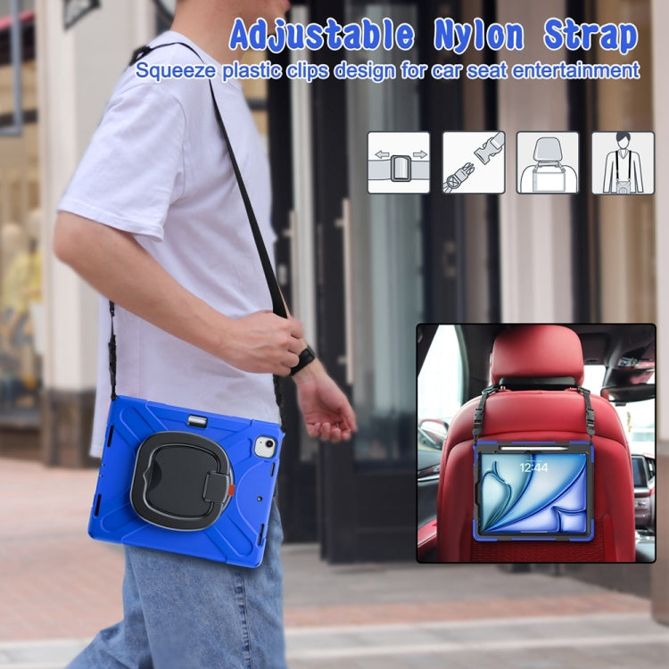 For iPad Air 13 2024 / Air 13 2025 Silicone Hybrid PC Tablet Case with Holder & Shoulder Strap(Blue) by buy2fix
