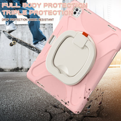 For iPad Pro 13 2025 / 2024 Silicone Hybrid PC Tablet Case with Holder & Shoulder Strap(Cherry Blossom Pink) by buy2fix