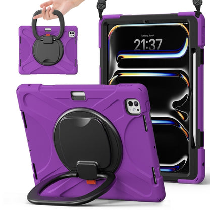For iPad Pro 13 2025 / 2024 Silicone Hybrid PC Tablet Case with Holder & Shoulder Strap(Purple) by buy2fix