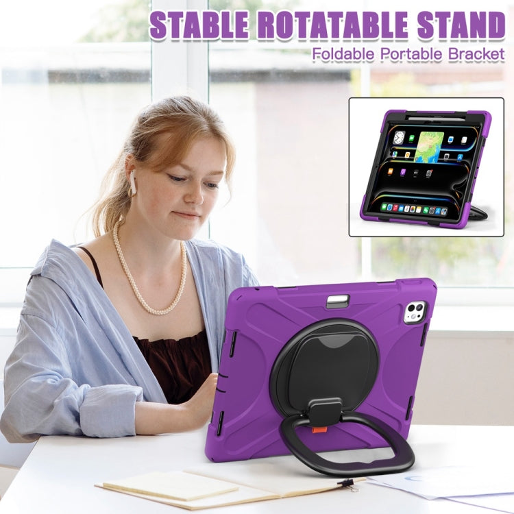 For iPad Pro 13 2025 / 2024 Silicone Hybrid PC Tablet Case with Holder & Shoulder Strap(Purple) by buy2fix