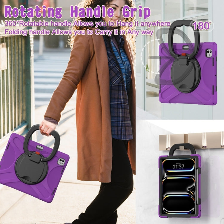 For iPad Pro 13 2025 / 2024 Silicone Hybrid PC Tablet Case with Holder & Shoulder Strap(Purple) by buy2fix