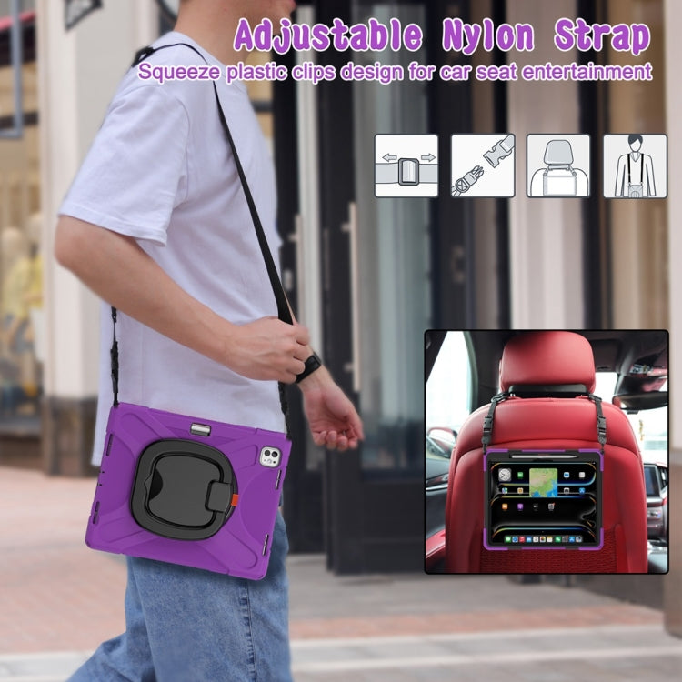 For iPad Pro 13 2025 / 2024 Silicone Hybrid PC Tablet Case with Holder & Shoulder Strap(Purple) by buy2fix