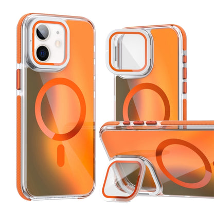 For iPhone 11 MagSafe Gradient Color Lens Film Phone Case with Lens Fold Holder(Orange) - iPhone 11 Cases by buy2fix | Online Shopping UK | buy2fix
