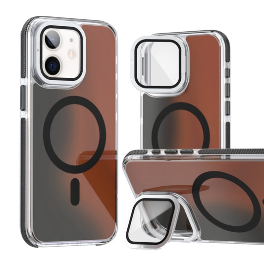 For iPhone 11 MagSafe Gradient Color Lens Film Phone Case with Lens Fold Holder(Black) - iPhone 11 Cases by buy2fix | Online Shopping UK | buy2fix