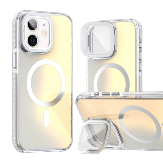 For iPhone 11 MagSafe Gradient Color Lens Film Phone Case with Lens Fold Holder(White) - iPhone 11 Cases by buy2fix | Online Shopping UK | buy2fix