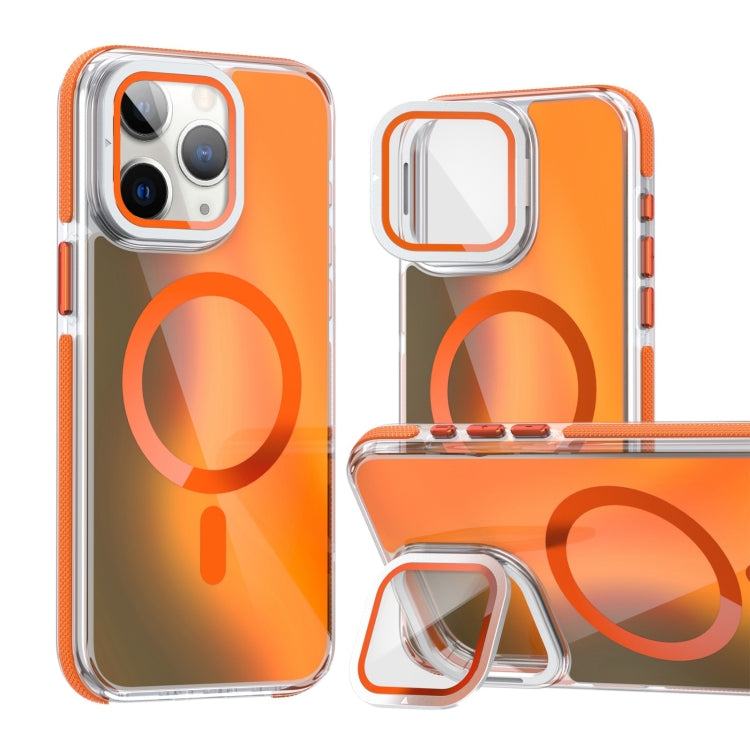 For iPhone 11 Pro Max MagSafe Gradient Color Lens Film Phone Case with Lens Fold Holder(Orange) - iPhone 11 Pro Max Cases by buy2fix | Online Shopping UK | buy2fix