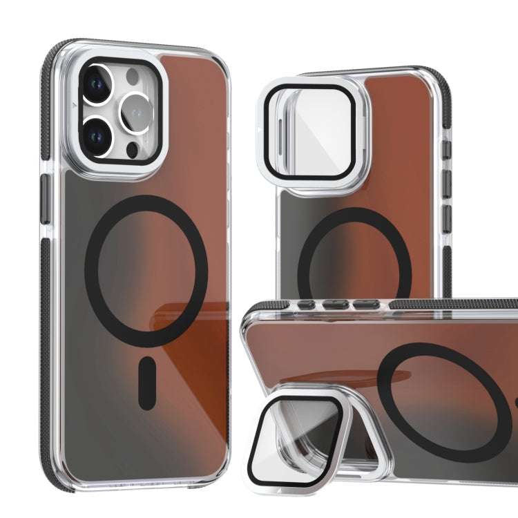 For iPhone 12 / 12 Pro MagSafe Gradient Color Lens Film Phone Case with Lens Fold Holder(Black) - iPhone 12 / 12 Pro Cases by buy2fix | Online Shopping UK | buy2fix
