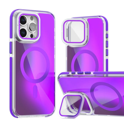 For iPhone 12 Pro Max MagSafe Gradient Color Lens Film Phone Case with Lens Fold Holder(Purple) - iPhone 12 Pro Max Cases by buy2fix | Online Shopping UK | buy2fix
