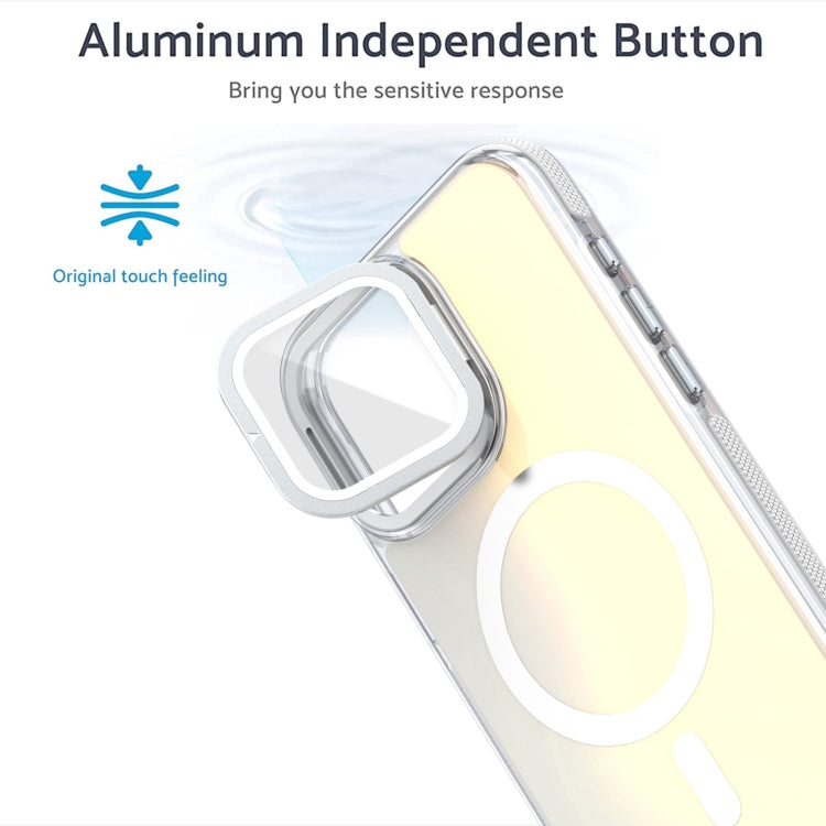 For iPhone 14 Pro Max MagSafe Gradient Color Lens Film Phone Case with Lens Fold Holder(White) - iPhone 14 Pro Max Cases by buy2fix | Online Shopping UK | buy2fix