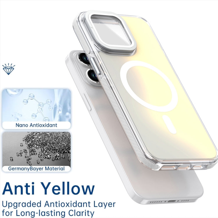For iPhone 14 Plus MagSafe Gradient Color Lens Film Phone Case with Lens Fold Holder(White) - iPhone 14 Plus Cases by buy2fix | Online Shopping UK | buy2fix