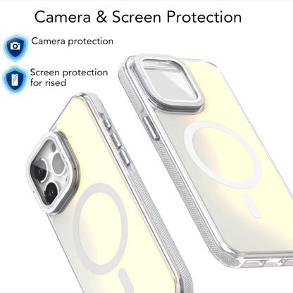 For iPhone 13 Pro MagSafe Gradient Color Lens Film Phone Case with Lens Fold Holder(White) - iPhone 13 Pro Cases by buy2fix | Online Shopping UK | buy2fix