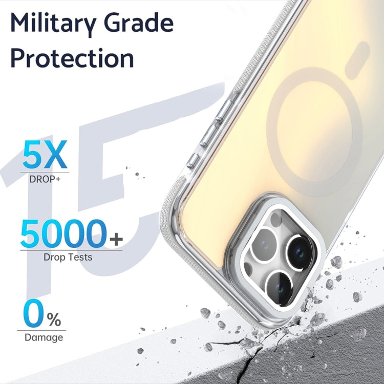 For iPhone 15 MagSafe Gradient Color Lens Film Phone Case with Lens Fold Holder(White) - iPhone 15 Cases by buy2fix | Online Shopping UK | buy2fix