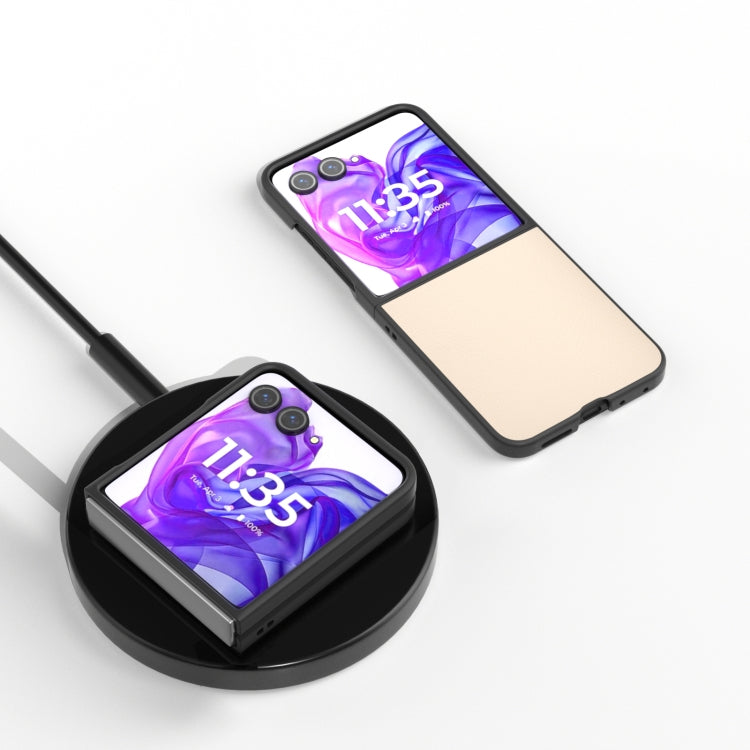 For Motorola Razr 50 Ultra PU Leather Black Frame Full Coverage Phone Case(Peach Pink) by buy2fix