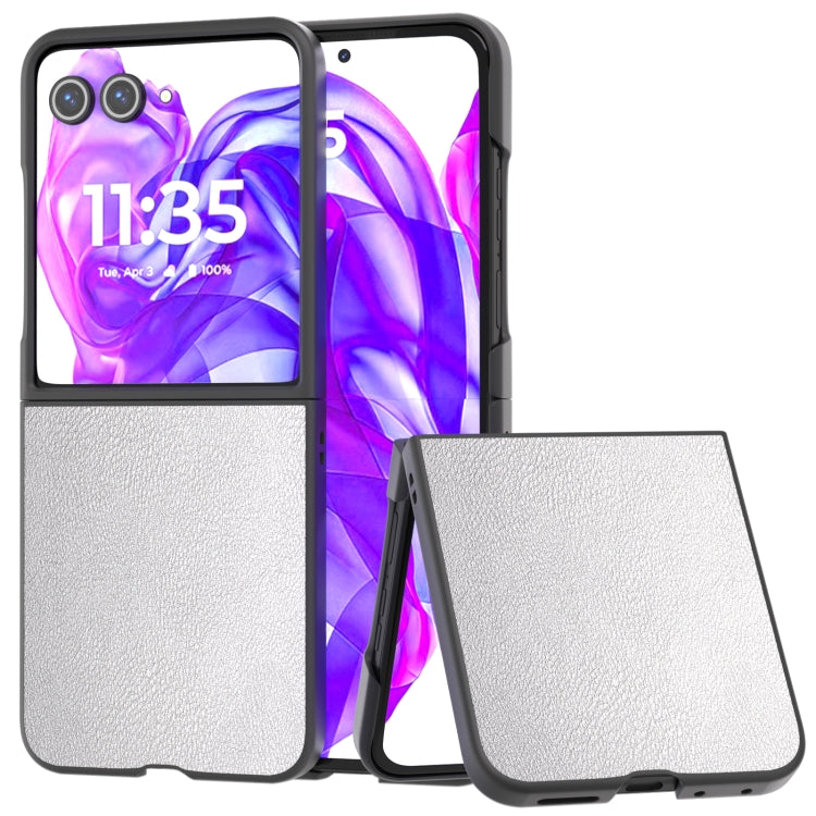 For Motorola Razr 50 Ultra PU Leather Black Frame Full Coverage Phone Case(Silver) by buy2fix
