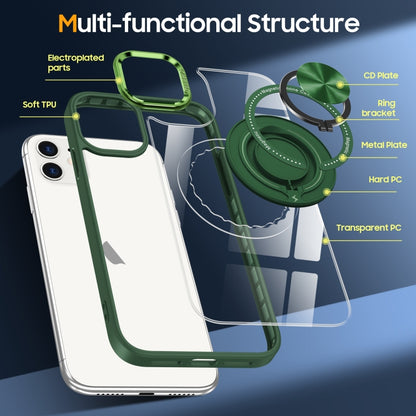 For iPhone 16 Plus Magnetic Rotating Ring Holder Phone Case(Dark Green) - iPhone 16 Plus Cases by buy2fix | Online Shopping UK | buy2fix