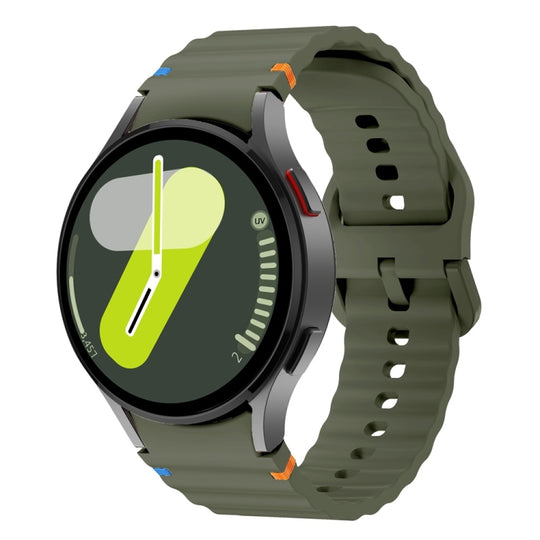 For Samsung Galaxy Watch FE 40mm Wave Pattern Stitched Silicone Watch Band(Army Green)