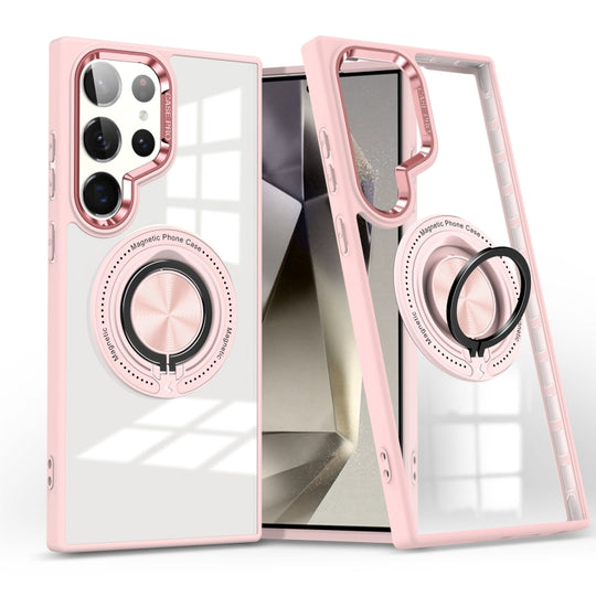 For Samsung Galaxy S24 Ultra 5G Magnetic Rotating Ring Holder Phone Case(Pink)