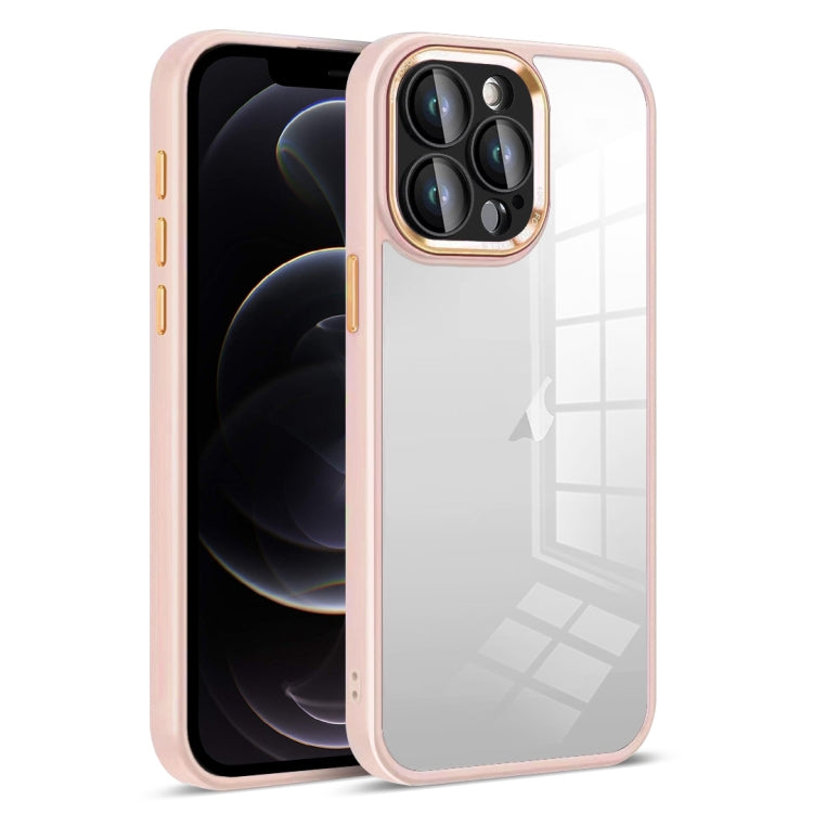 For iPhone 12 Pro Colorful Armor Lens Film Transparent Phone Case(Pink) by buy2fix