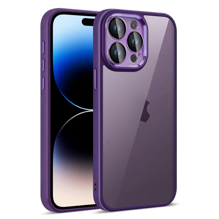 For iPhone 14 Pro Colorful Armor Lens Film Translucent Phone Case(Purple) by buy2fix