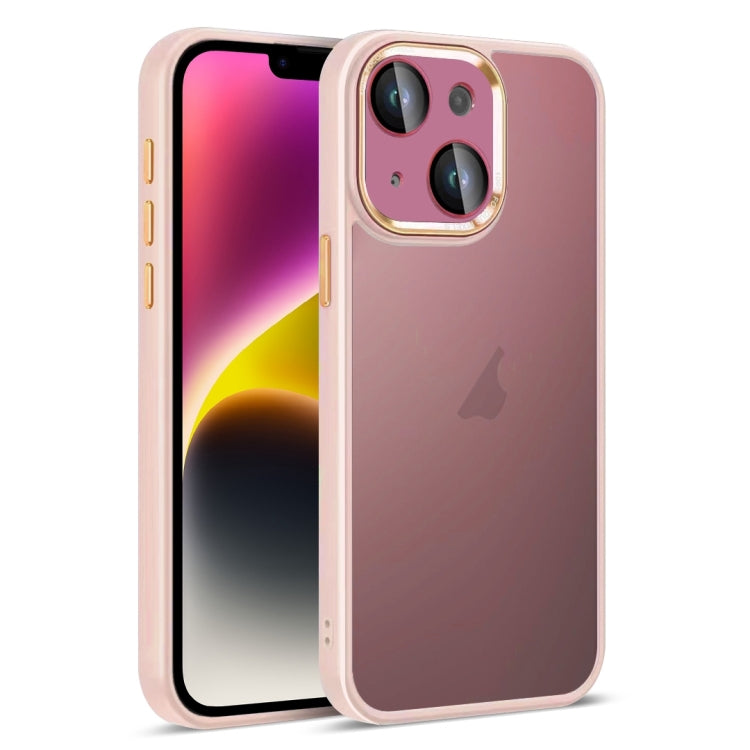 For iPhone 14 Colorful Armor Lens Film Translucent Skin Feel Phone Case(Pink) by buy2fix