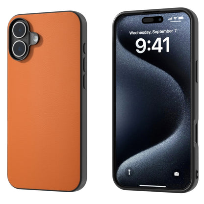 For iPhone 16 PU Leather Black Frame Full Coverage Phone Case(Orange) by buy2fix