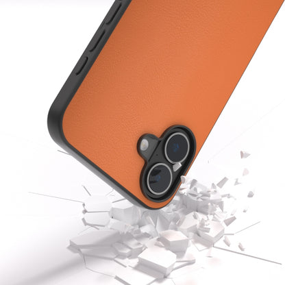 For iPhone 16 PU Leather Black Frame Full Coverage Phone Case(Orange) by buy2fix