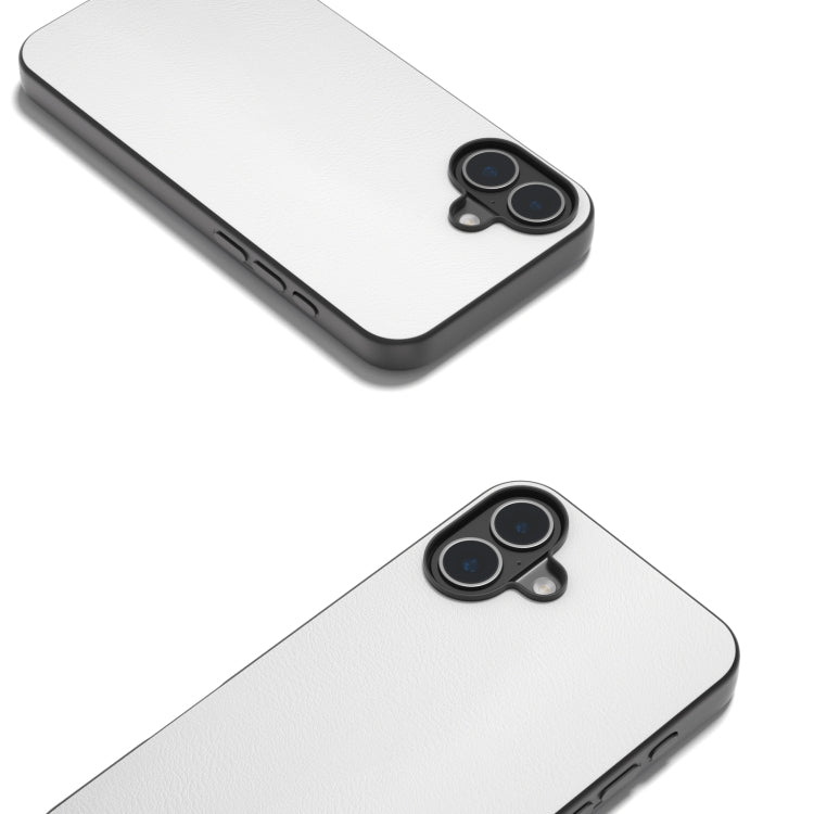 For iPhone 16 PU Leather Black Frame Full Coverage Phone Case(White) by buy2fix