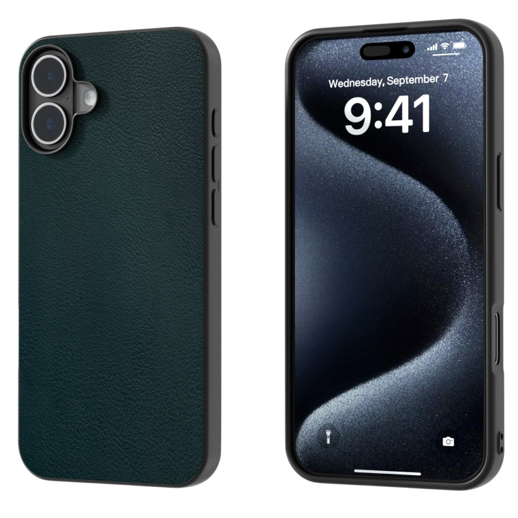 For iPhone 16 PU Leather Black Frame Full Coverage Phone Case(Green) by buy2fix