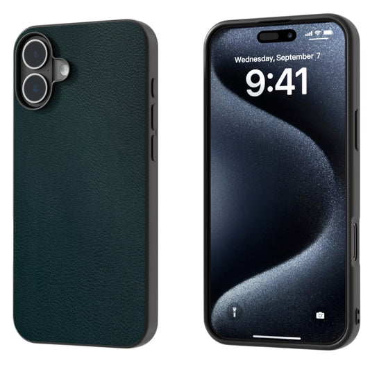 For iPhone 16 PU Leather Black Frame Full Coverage Phone Case(Green) by buy2fix
