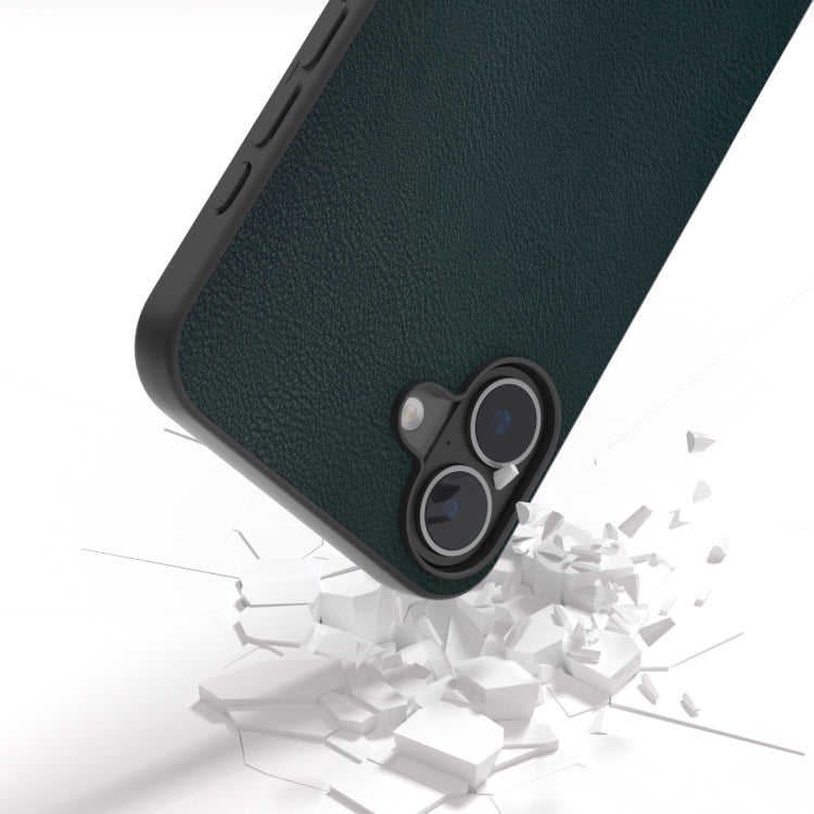 For iPhone 16 PU Leather Black Frame Full Coverage Phone Case(Green) by buy2fix