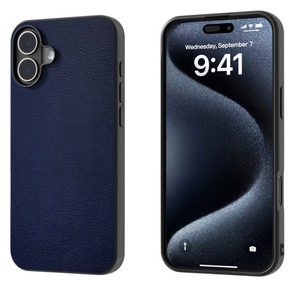 For iPhone 16 PU Leather Black Frame Full Coverage Phone Case(Dark Blue) by buy2fix