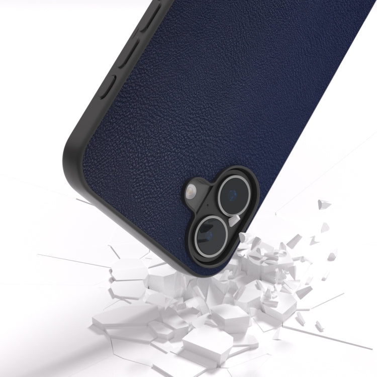 For iPhone 16 PU Leather Black Frame Full Coverage Phone Case(Dark Blue) by buy2fix