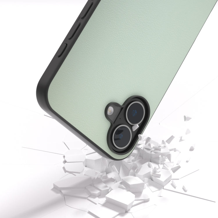 For iPhone 16 PU Leather Black Frame Full Coverage Phone Case(Light Green) by buy2fix
