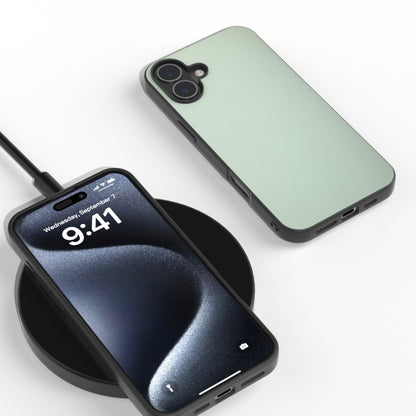 For iPhone 16 PU Leather Black Frame Full Coverage Phone Case(Light Green) by buy2fix