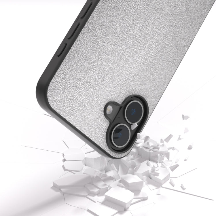 For iPhone 16 PU Leather Black Frame Full Coverage Phone Case(Silver) by buy2fix