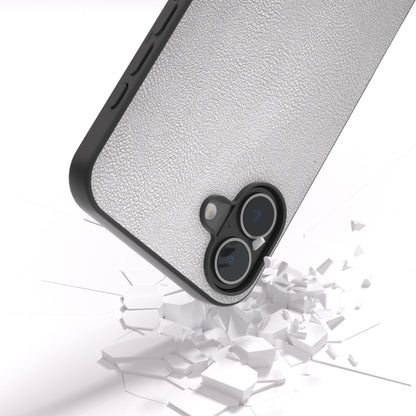For iPhone 16 PU Leather Black Frame Full Coverage Phone Case(Silver) by buy2fix
