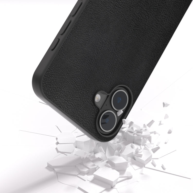 For iPhone 16 Plus PU Leather Black Frame Full Coverage Phone Case(Black) by buy2fix