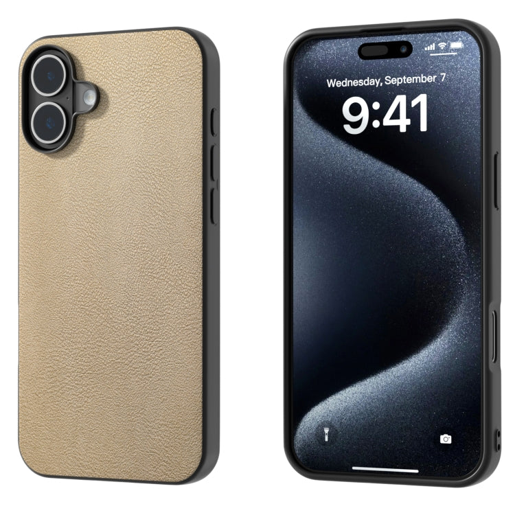 For iPhone 16 Plus PU Leather Black Frame Full Coverage Phone Case(Gold) by buy2fix