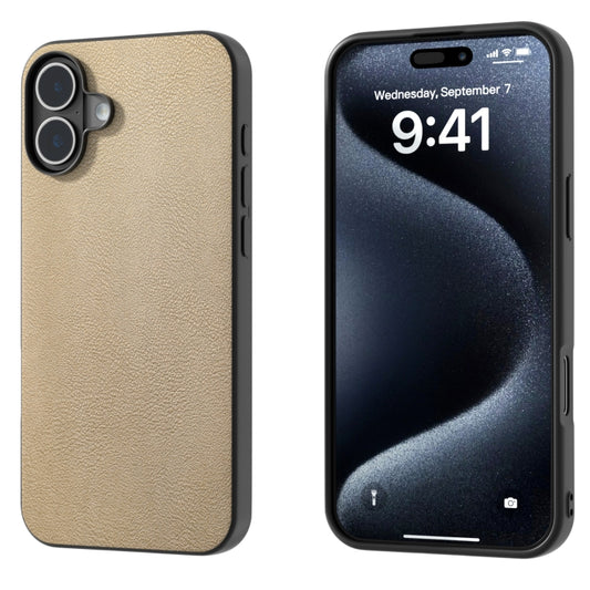 For iPhone 16 Plus PU Leather Black Frame Full Coverage Phone Case(Gold) by buy2fix