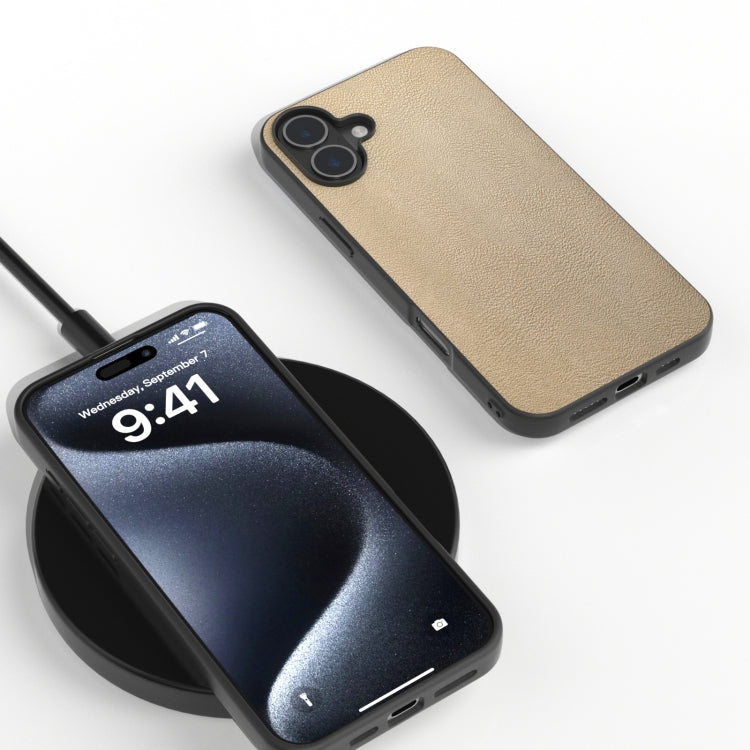 For iPhone 16 Plus PU Leather Black Frame Full Coverage Phone Case(Gold) by buy2fix