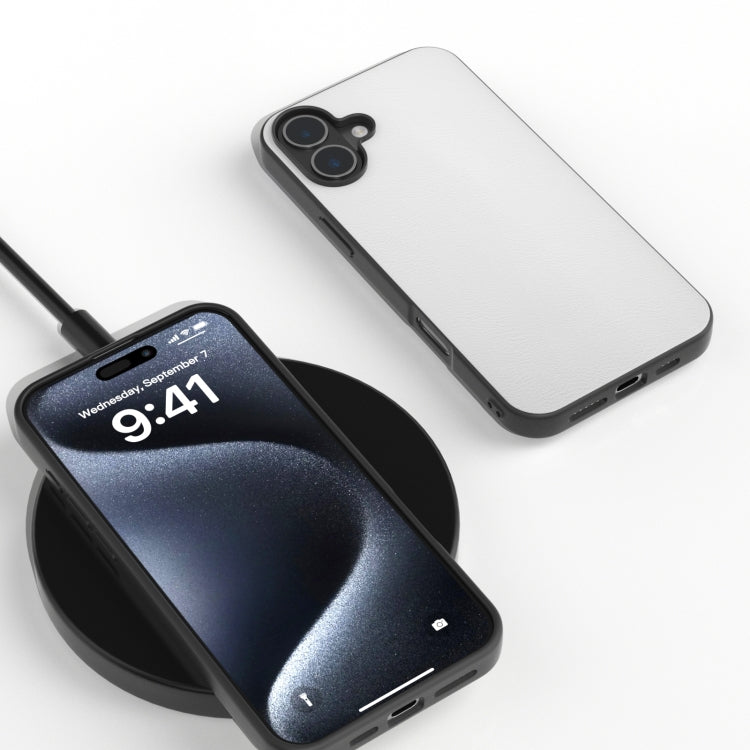 For iPhone 16 Plus PU Leather Black Frame Full Coverage Phone Case(White) by buy2fix