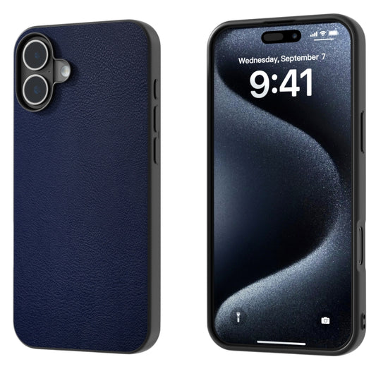 For iPhone 16 Plus PU Leather Black Frame Full Coverage Phone Case(Dark Blue) by buy2fix