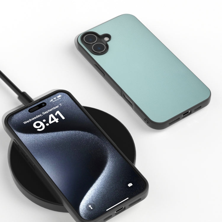 For iPhone 16 Plus PU Leather Black Frame Full Coverage Phone Case(Light Blue) by buy2fix