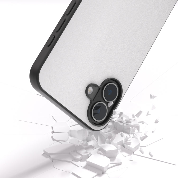 For iPhone 16 Plus PU Leather Black Frame Full Coverage Phone Case(Silver) by buy2fix