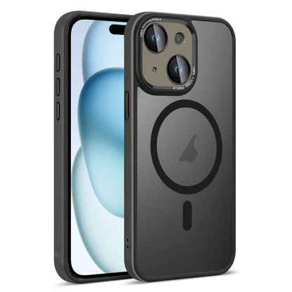 For iPhone 15 Colorful Armor Lens Film Translucent Skin Feel MagSafe Phone Case(Black) by buy2fix