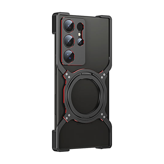 For Samsung Galaxy S24 Ultra 5G Mechanical Arm Borderless MagSafe Holder Metal Phone Case(Black Red) - Galaxy S24 Ultra 5G Cases by buy2fix | Online Shopping UK | buy2fix