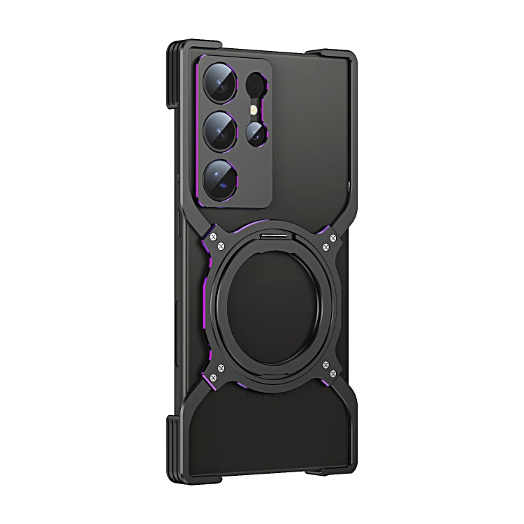 For Samsung Galaxy S24 Ultra 5G Mechanical Arm Borderless MagSafe Holder Metal Phone Case(Black Purple) - Galaxy S24 Ultra 5G Cases by buy2fix | Online Shopping UK | buy2fix