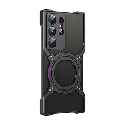 For Samsung Galaxy S24 Ultra 5G Mechanical Arm Borderless MagSafe Holder Metal Phone Case(Black Purple) - Galaxy S24 Ultra 5G Cases by buy2fix | Online Shopping UK | buy2fix