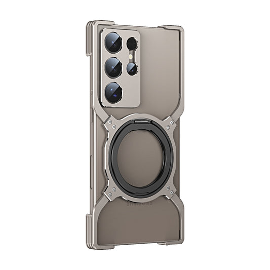 For Samsung Galaxy S24 Ultra 5G Mechanical Arm Borderless MagSafe Holder Metal Phone Case(Grey Silver) - Galaxy S24 Ultra 5G Cases by buy2fix | Online Shopping UK | buy2fix