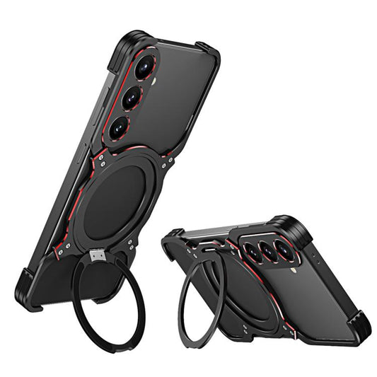 For Samsung Galaxy S24+ 5G Mechanical Arm Borderless MagSafe Holder Metal Phone Case(Black Red) - Galaxy S24+ 5G Cases by buy2fix | Online Shopping UK | buy2fix